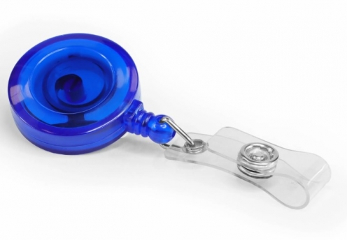 AC217E-ST-RB - Enrouleur de Badge Yo-Yo Jazz Bleu Translucide avec Sangle - Pack de 100