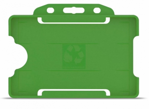 YA302-L-LGR - Porte-Badge Rigide Vert Clair Biodégradable Bulldog 86x54 perforation oblongue 2 rondes - 1 Face 