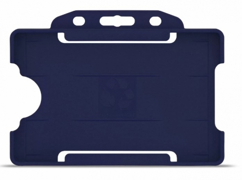 YA302-L-NB - Porte-Badge Rigide Bleu Marine Biodégradable Bulldog 86x54 perforation oblongue 2 rondes - 1 FACE  