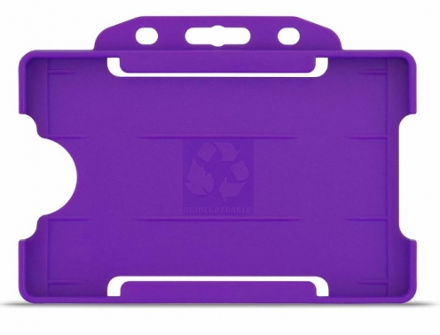 YA302-L-PU - Porte-Badge Rigide Violet Biodégradable Bulldog 86x54 perforation oblongue 2 rondes - 1 FACE 