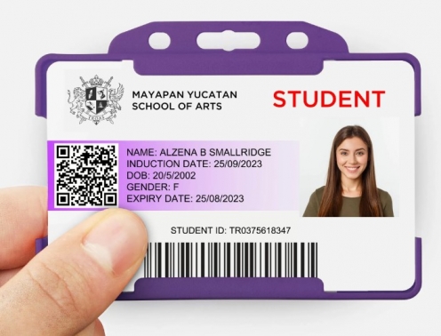 YA302-L-PU - Porte-Badge Rigide Violet Biodégradable Bulldog 86x54 perforation oblongue 2 rondes - 1 FACE  - Vue 2