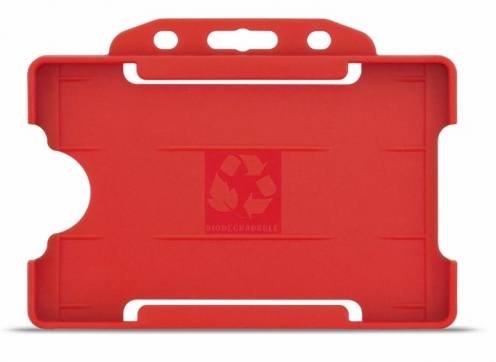 YA302-L-RD - Porte-Badge Rigide Rouge Biodégradable Bulldog 86x54 perforation oblongue 2 rondes - 1 FACE 