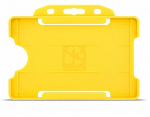 YA302-L-YL - Porte-Badge Rigide Jaune Biodégradable Bulldog 86x54 perforation oblongue 2 rondes - 1 FACE