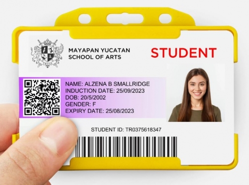 YA302-L-YL - Porte-Badge Rigide Jaune Biodégradable Bulldog 86x54 perforation oblongue 2 rondes - 1 FACE - Vue 2