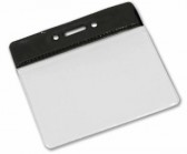 YA301-L-BK - Porte-Badge Souple en Vinyle Noir horizontale 86 x 54 2 rond 1 oblongue 