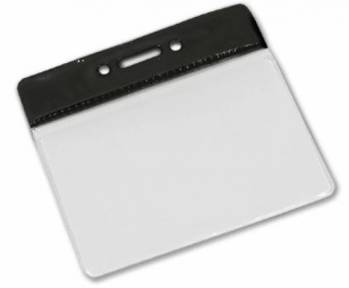 YA301-L-BK - Porte-Badge Souple en Vinyle Noir horizontale 86 x 54 2 rond 1 oblongue 