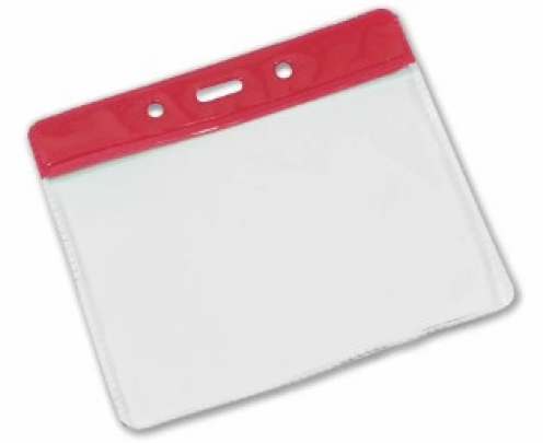 YA301-L-RD - Porte-Badge Souple en Vinyle rouge horizontale 86 x 54 2 rond 1 oblongue