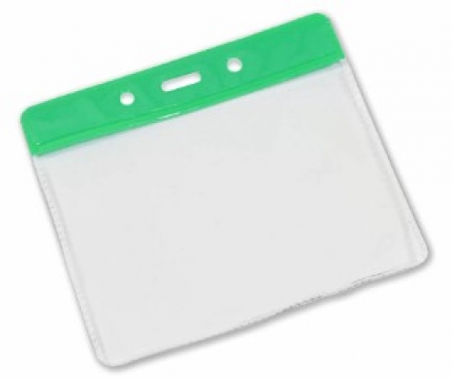 YA301-L-GR - Porte-Badge Souple en Vinyle Vert Horizontale 86 x 54 2 rond 1 oblongue