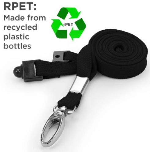 AC228-BK-MLC - Tour de cou Noir Recyclé 10mm avec Clip Métal et rupture sécuritaire - Pack de 100