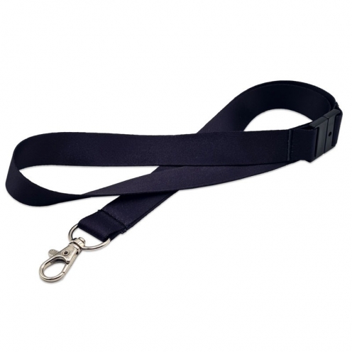 Cordon tour de cou sécurisé 20 mm aspect satin avec crochet métal noir