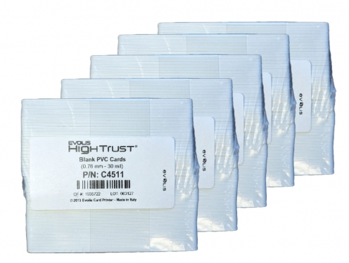 EVOLIS - C4511 - Cartes PVC Blanches - 0,76 mm - Sous Blister -Lot de 500