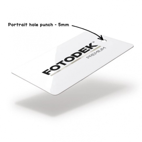 Carte PVC blanche premium Ice avec trou 5 mm format portrait FOTODEK WF76