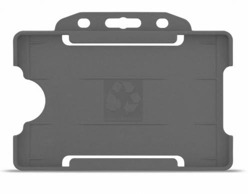 YA302-L-GY - Porte-Badge Rigide Gris Biodégradable Bulldog 86x54 perforation oblongue 2 rondes - 1 FACE 