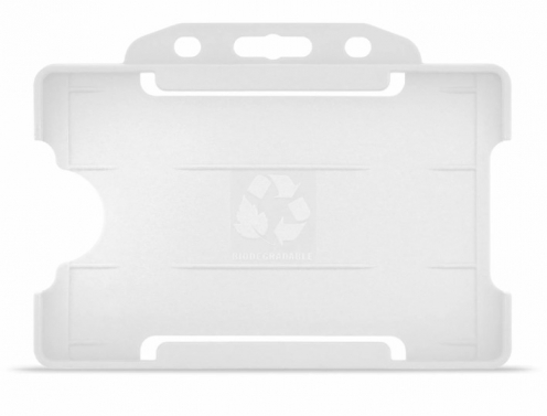 YA302-L-N - Porte-Badge Rigide Translucide (Dépoli) Biodégradable Bulldog 86x54 perforation oblongue 2 rondes - 1 FACE 