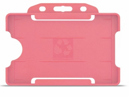 YA302-L-PK - Porte-Badge Rigide Rose Biodégradable Bulldog 86x54 perforation oblongue 2 rondes - 1 FACE 