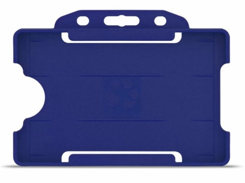 YA302-L-RB - Porte-Badge Rigide Bleu Roi Biodégradable Bulldog 86x54 perforation oblongue 2 rondes - 1 FACE 