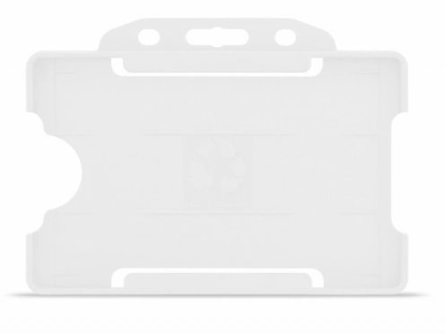 YA302-L-W - Porte-Badge Rigide Blanc Biodégradable Bulldog 86x54 perforation oblongue 2 rondes - 1 FACE 