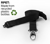 AC222-BK-MLC - Tour de cou Noir Recyclé 15mm  Plat avec Clip Métallique - Pack de 100