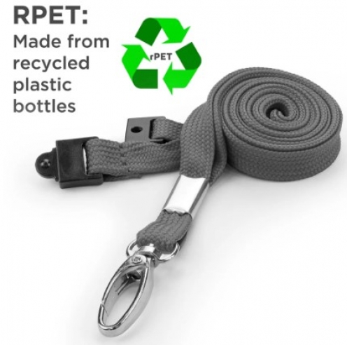 AC228-GY-MLC  - Tour de cou Gris Recyclé 10mm avec Clip Métal et rupture sécuritaire - Pack de 100 