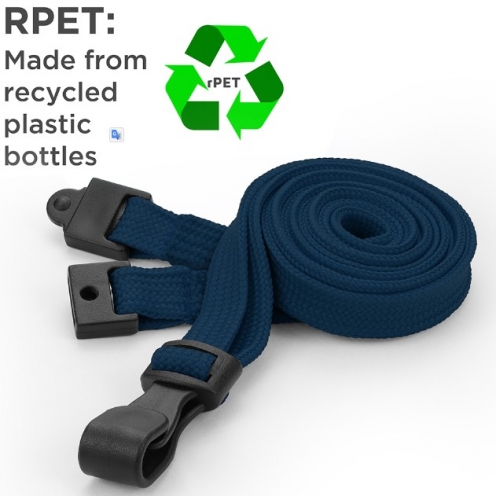 AC228-NB - Tour de cou Bleu Marine Recyclé 10mm avec Clip Plastique