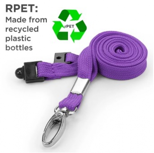 AC228-PU-MLC - Tour de cou Violet Recyclé 10mm avec Clip Métal et rupture sécuritaire - Pack de 100