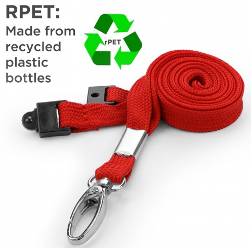 AC228-RD-MLC - Tour de cou Rouge Recyclé 10mm avec Clip Métal et rupture sécuritaire - Pack de 100 