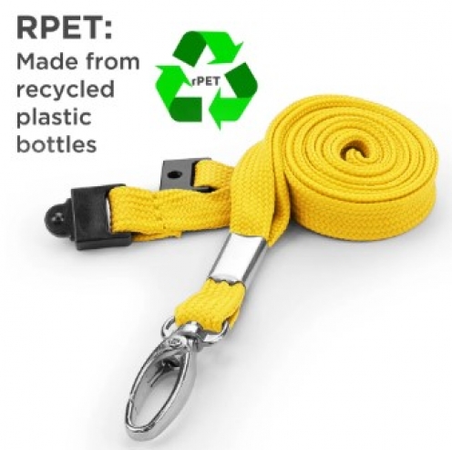 AC228-YL-MLC - Tour de cou Jaune Recyclé 10mm avec Clip Métal et rupture sécuritaire - Pack de 100