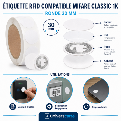 Étiquette RFID compatible MIFARE Classic 1K ronde 30 mm - Vue 2