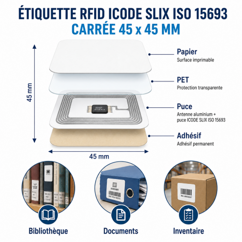 Étiquette RFID ICODE SLIX ISO 15693 carrée 45 x 45 mm - Vue 2
