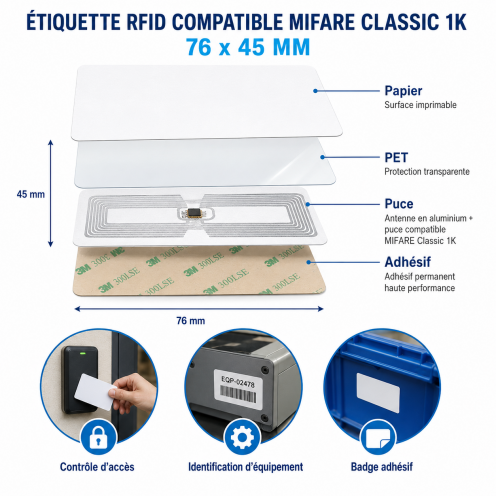Étiquette RFID ICODE SLIX ISO 15693 rectangle 76 x 45 mm - Vue 2