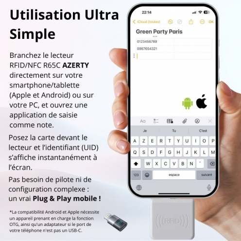 Lecteur RFID 13.56mhz - Émulation clavier AZERTY  - Vue 2